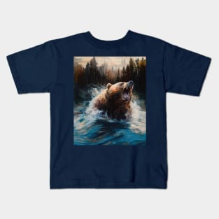 Bear in the River - Oil Painting Kids T-Shirt